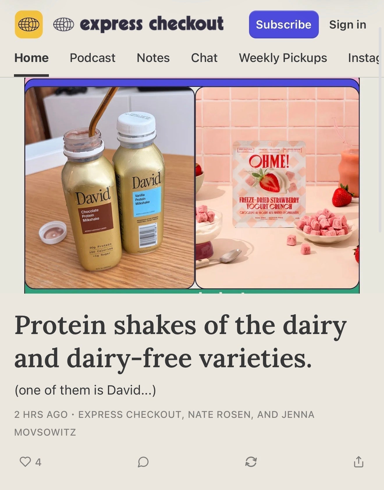 Protein shakes of the dairy and dairy-free varieties.