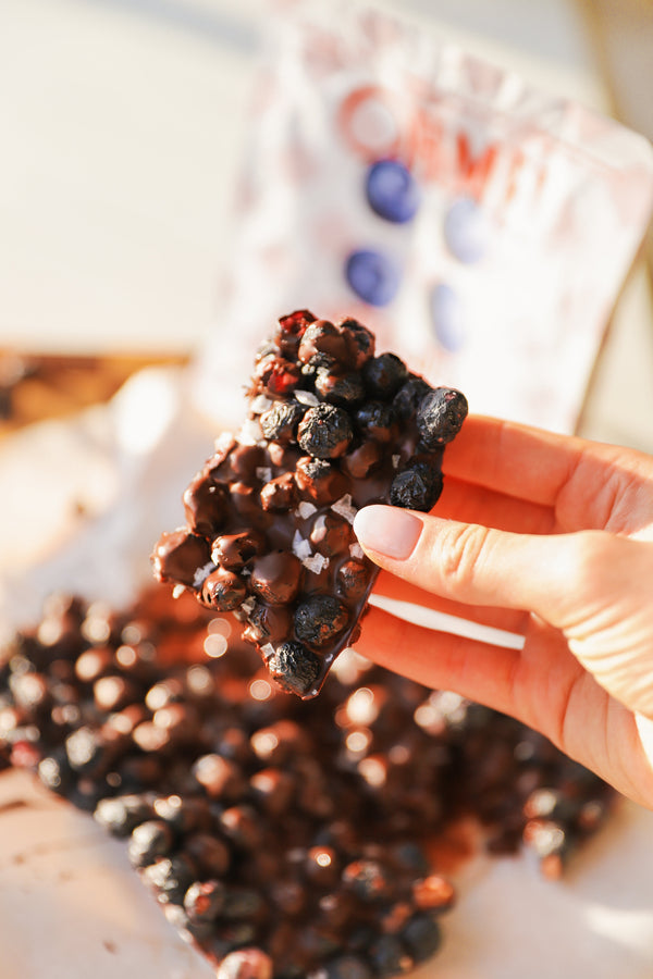 Écorce de chocolat aux bleuets
