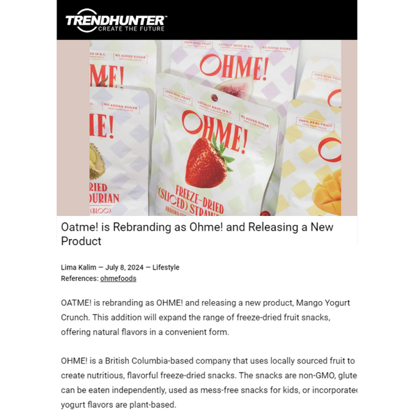 Oatme! is Rebranding as OHME! and Releasing a New Product