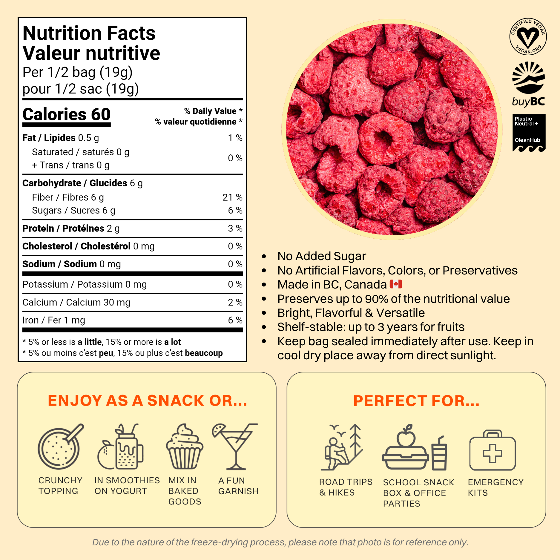 Tart Freeze Dried Raspberries | OHME! Foods US & Canada